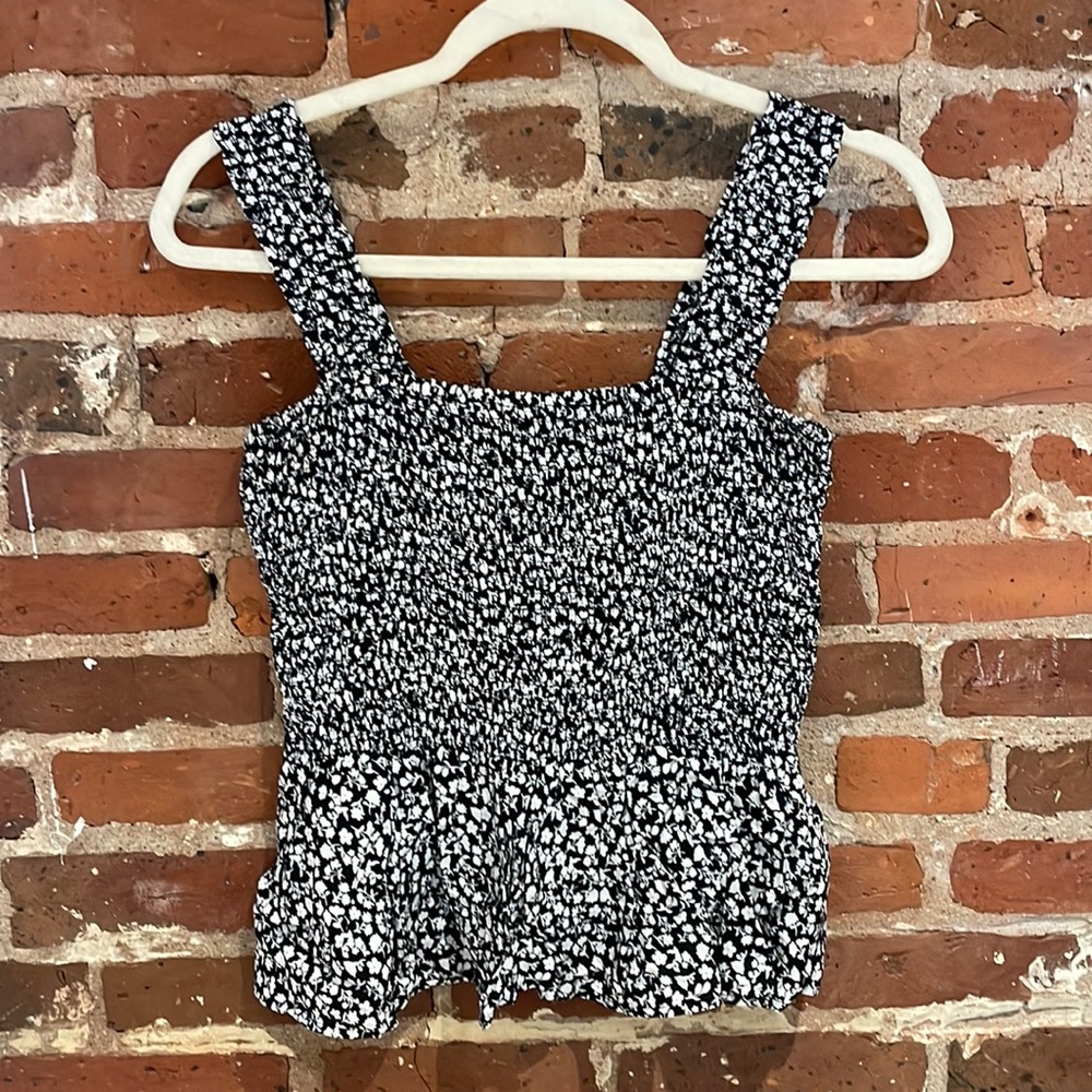 Black and White Peplum Tank Top - Medium